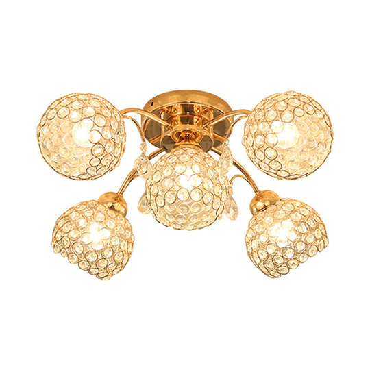 Stunning 5-Head Crystal Semi Flush Mount Ceiling Light for Traditional Bedrooms