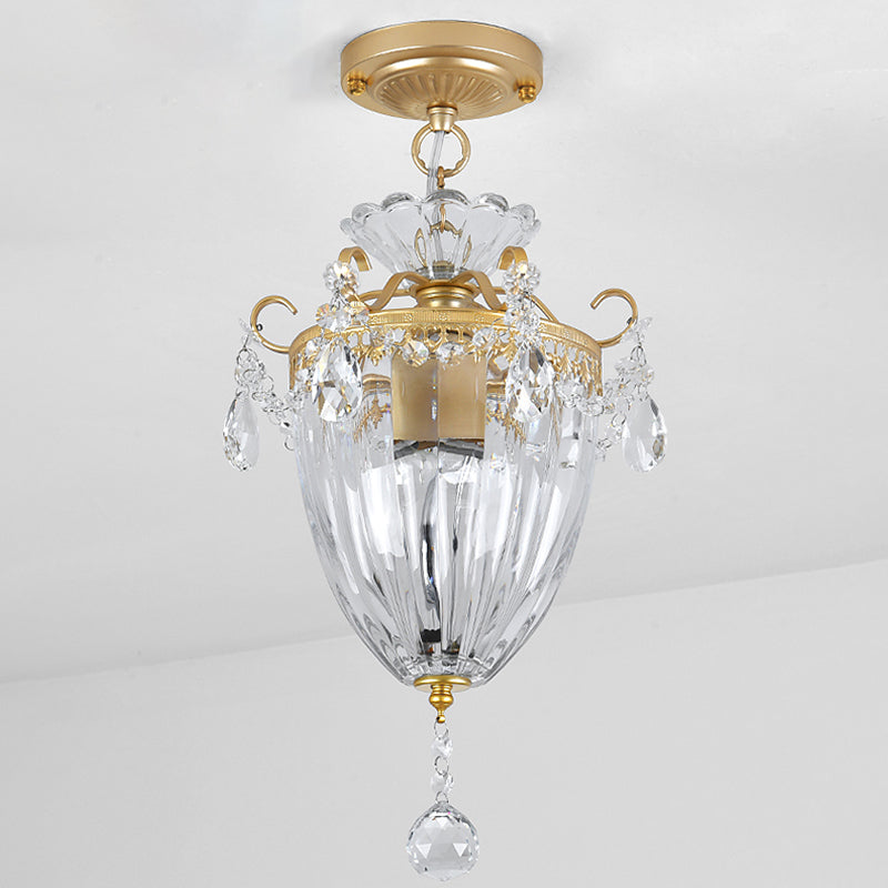 Modern Clear Crystal Ceiling Mounted Light Lantern - Semi-Flush Mount with 1 Bulb