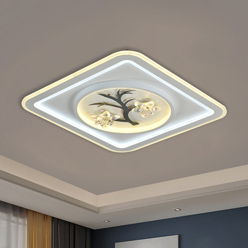 Modern Crystal LED Flush Ceiling Light for Bedchamber - White, Round/Square Fixture