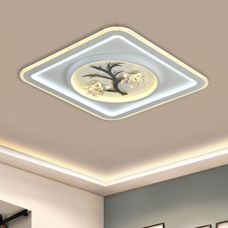 Modern Crystal LED Flush Ceiling Light for Bedchamber - White, Round/Square Fixture