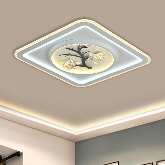 Modern Crystal LED Flush Ceiling Light for Bedchamber - White, Round/Square Fixture