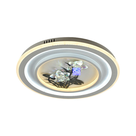 Contemporary LED Metal Ceiling Fixture: White Round/Square Flush Mount Lamp with Crystal Flower Deco