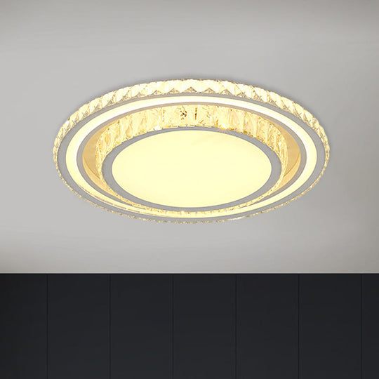 Modern LED Crystal Flush Mount Ceiling Lamp in White