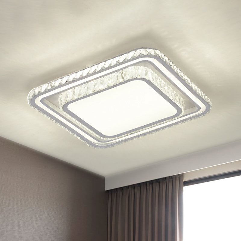 Modern LED Crystal Flush Mount Ceiling Lamp in White