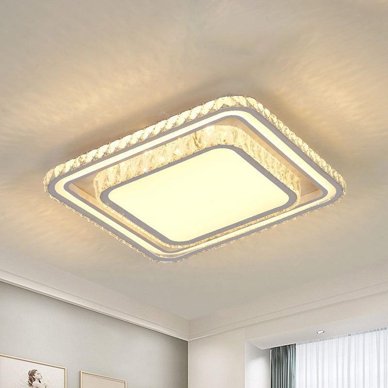 Modern LED Crystal Flush Mount Ceiling Lamp in White