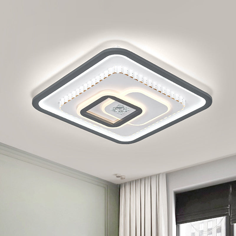 Modern Led Crystal Flushmount Ceiling Lamp - Black & White Square Design For Sleeping Room