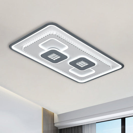 Contemporary Crystal Black & White Flush Mount Led Ceiling Light Black-White / Rectangle