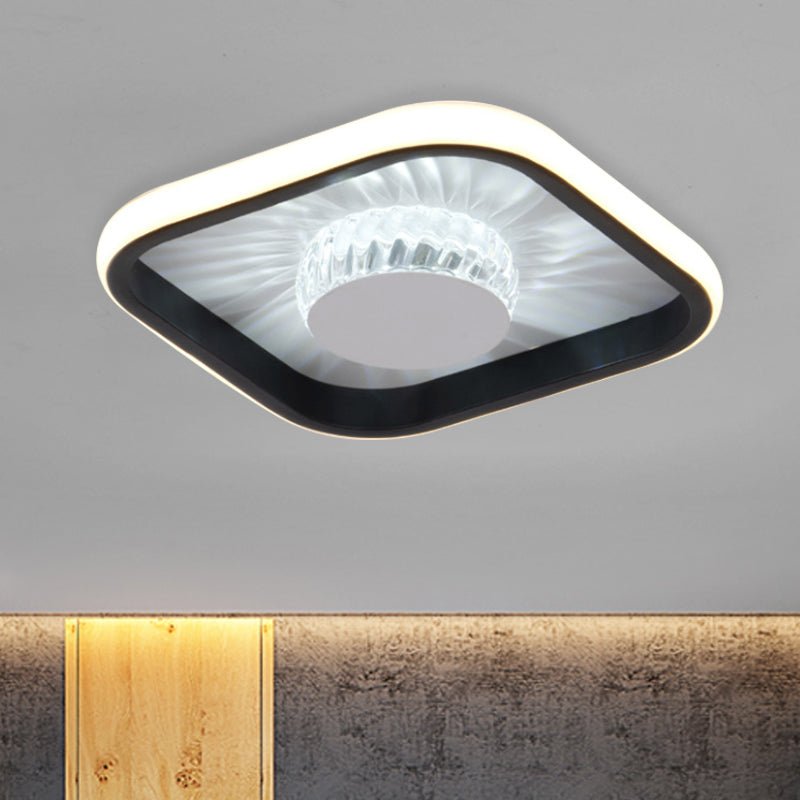 Modern LED Crystal Ceiling Light for Study Room - Square Flush Mount in White/Black