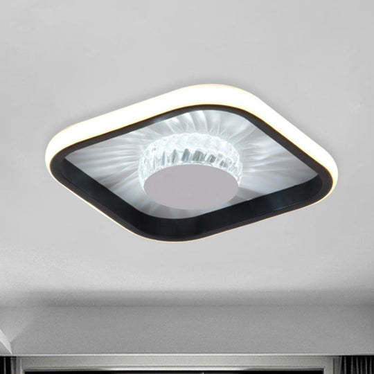 Modern LED Crystal Ceiling Light for Study Room - Square Flush Mount in White/Black