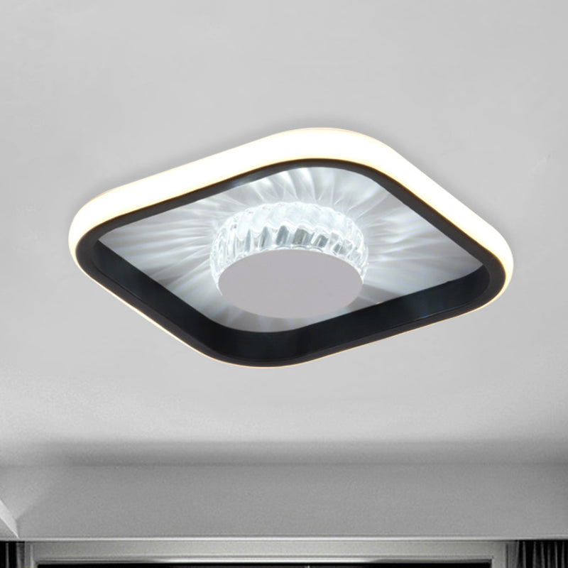 Modern Led Crystal Ceiling Light For Study Room - Square Flush Mount In White/Black