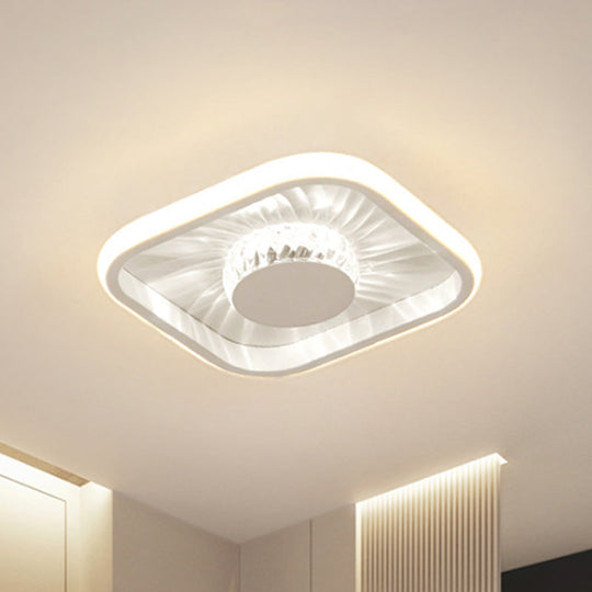 Modern LED Crystal Ceiling Light for Study Room - Square Flush Mount in White/Black