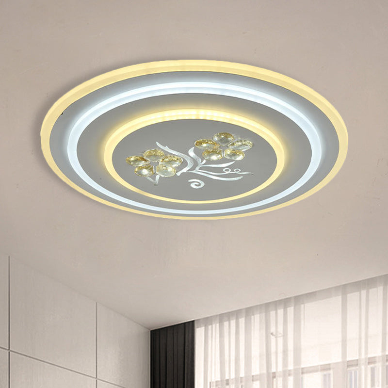 LED Crystal Ceiling Lamp, Modern Flush Mount Lighting in White - Round/Square Design