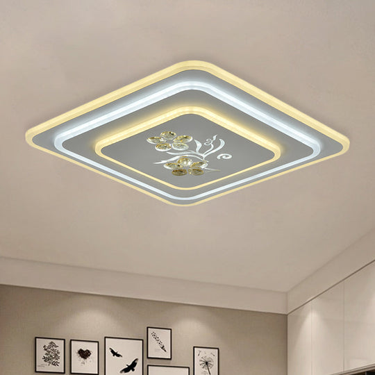 LED Crystal Ceiling Lamp, Modern Flush Mount Lighting in White - Round/Square Design