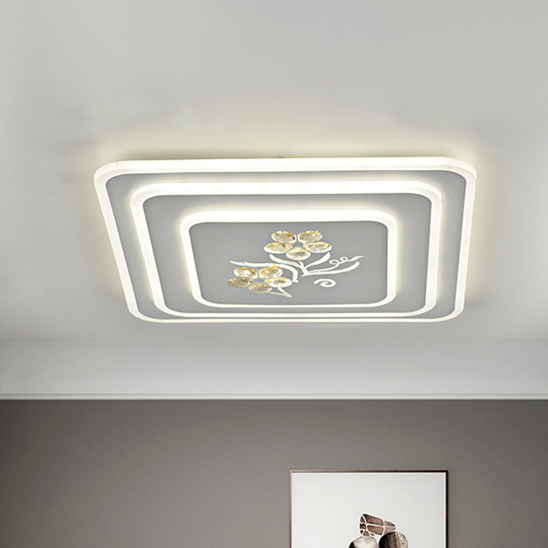 LED Crystal Ceiling Lamp, Modern Flush Mount Lighting in White - Round/Square Design