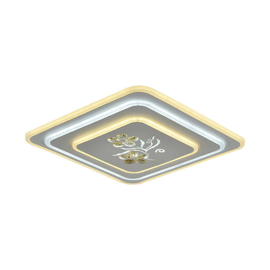 LED Crystal Ceiling Lamp, Modern Flush Mount Lighting in White - Round/Square Design