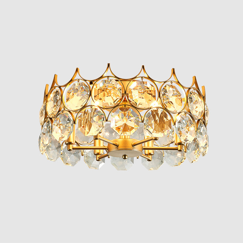 Contemporary Crystal Gold Semi Flush Mount Ceiling Light with 6 Heads