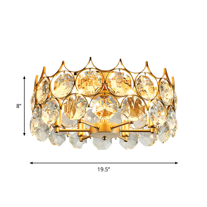 Contemporary Crystal Gold Semi Flush Mount Ceiling Light with 6 Heads