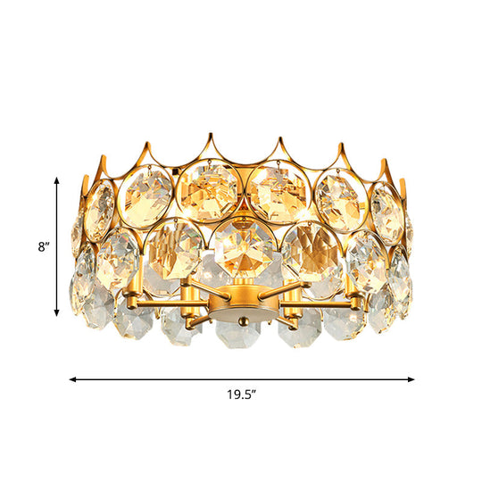 Contemporary Crystal Gold Semi Flush Mount Ceiling Light With 6 Heads