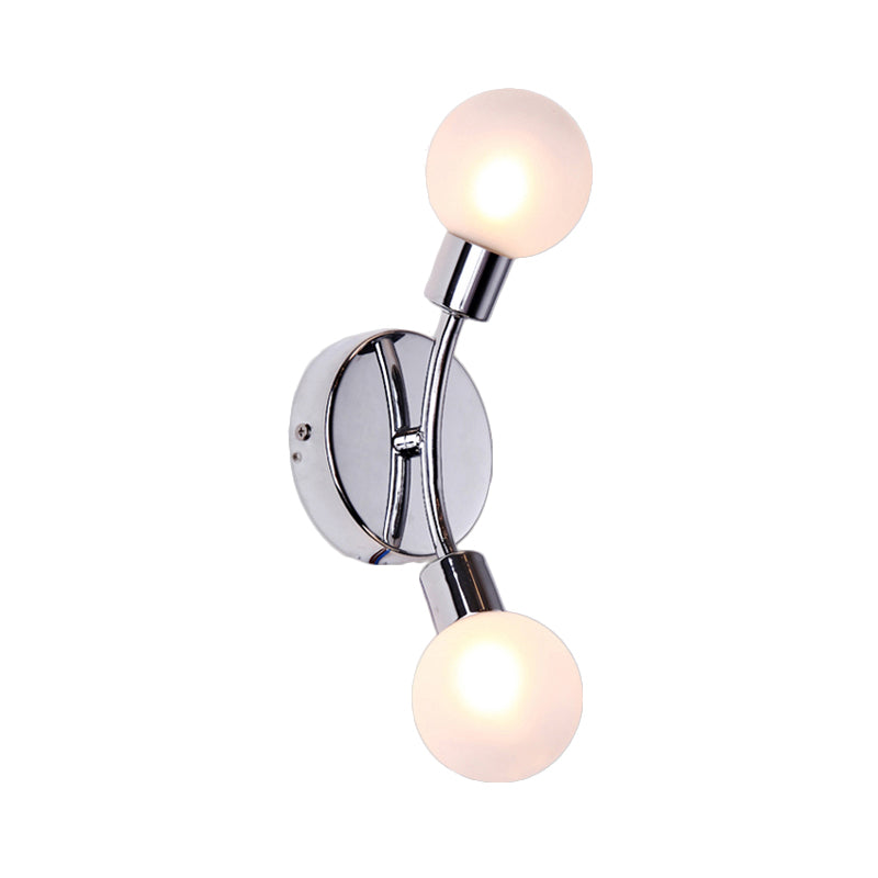 Contemporary 2-Light Chrome Led Wall Sconce With Global White Glass Fixture