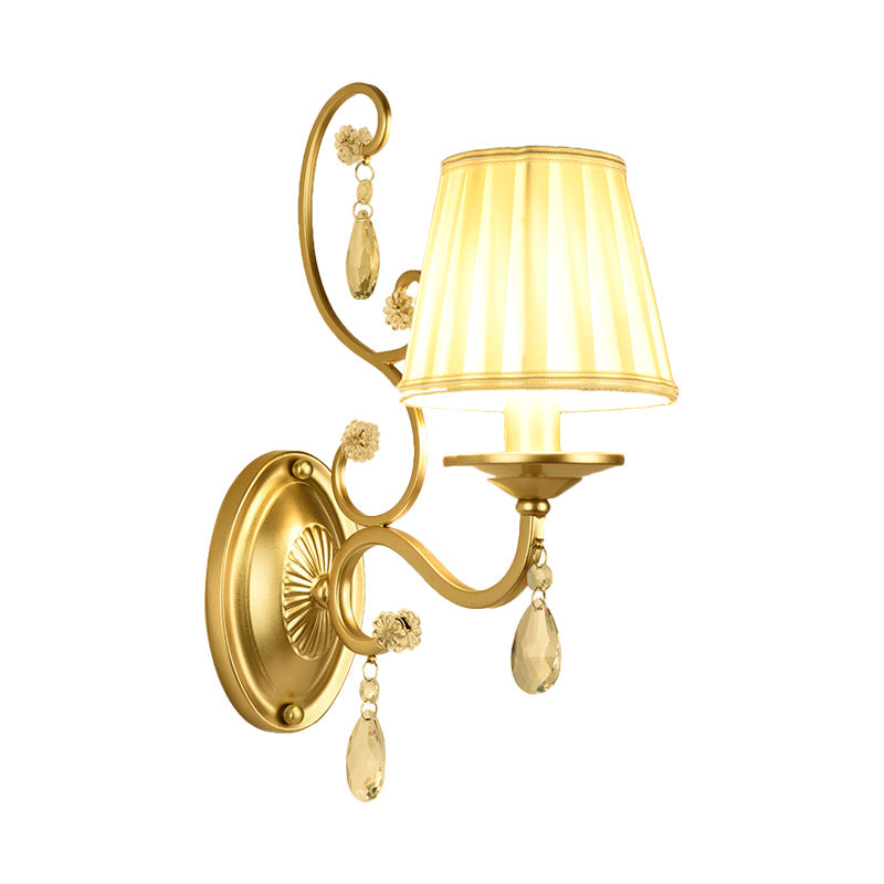 Modern Gold Fabric Wall Sconce - Tapered Surface Design Bedroom Light Fixture