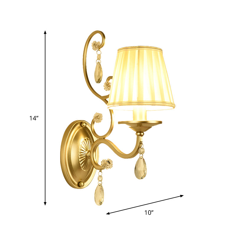 Modern Gold Fabric Wall Sconce - Tapered Surface Design Bedroom Light Fixture