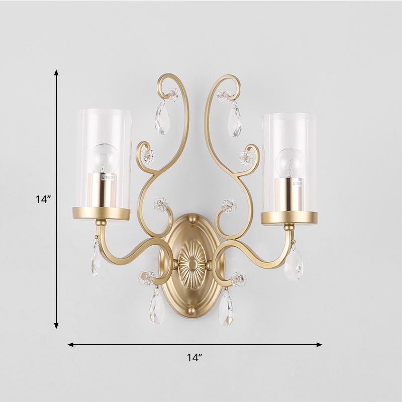 Contemporary Gold Cylinder Glass Wall Sconce Light For Sleeping Room - 1/2 Heads Mounted Lamp