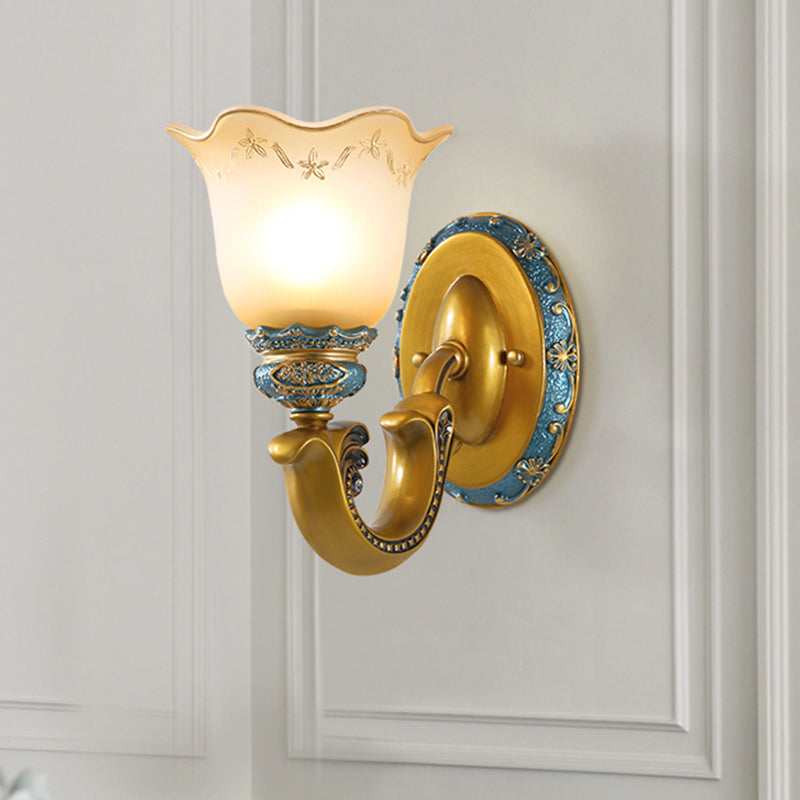 Gold Wall Mounted Lamp Antique Opal Glass Sconce Light Fixture 1 /