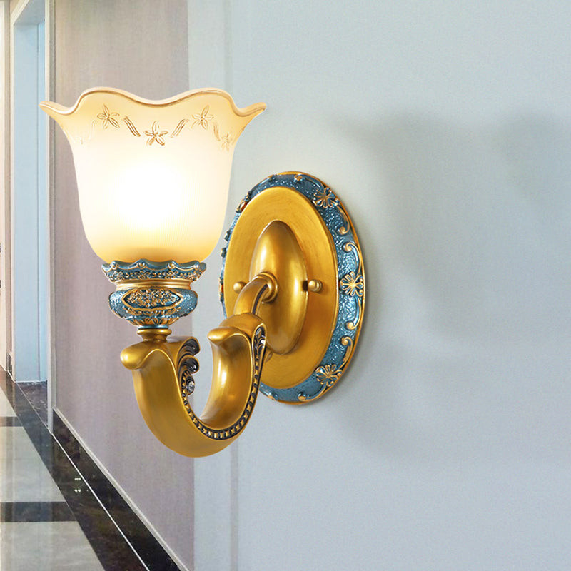 Gold Wall Mounted Lamp Antique Opal Glass Sconce Light Fixture