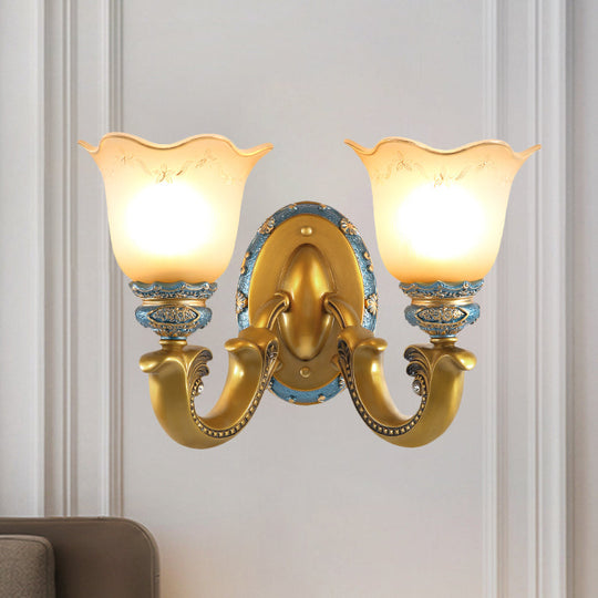 Gold Wall Mounted Lamp Antique Opal Glass Sconce Light Fixture 2 /