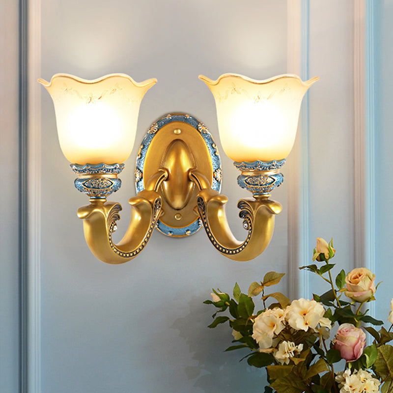 Gold Wall Mounted Lamp Antique Opal Glass Sconce Light Fixture