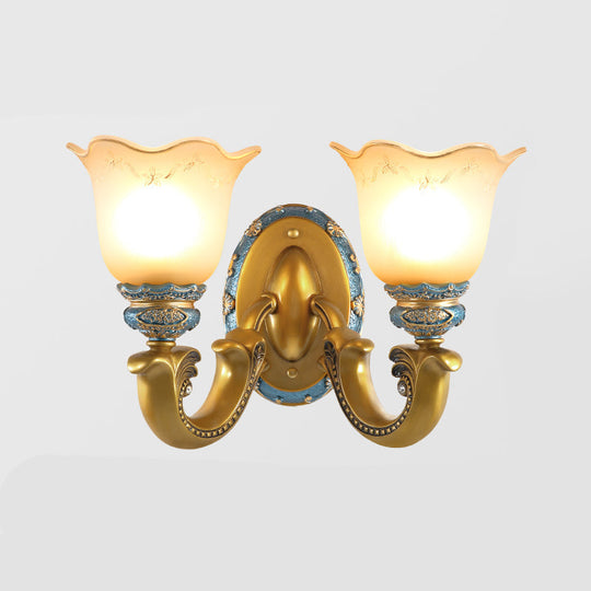 Gold Wall Mounted Lamp Antique Opal Glass Sconce Light Fixture