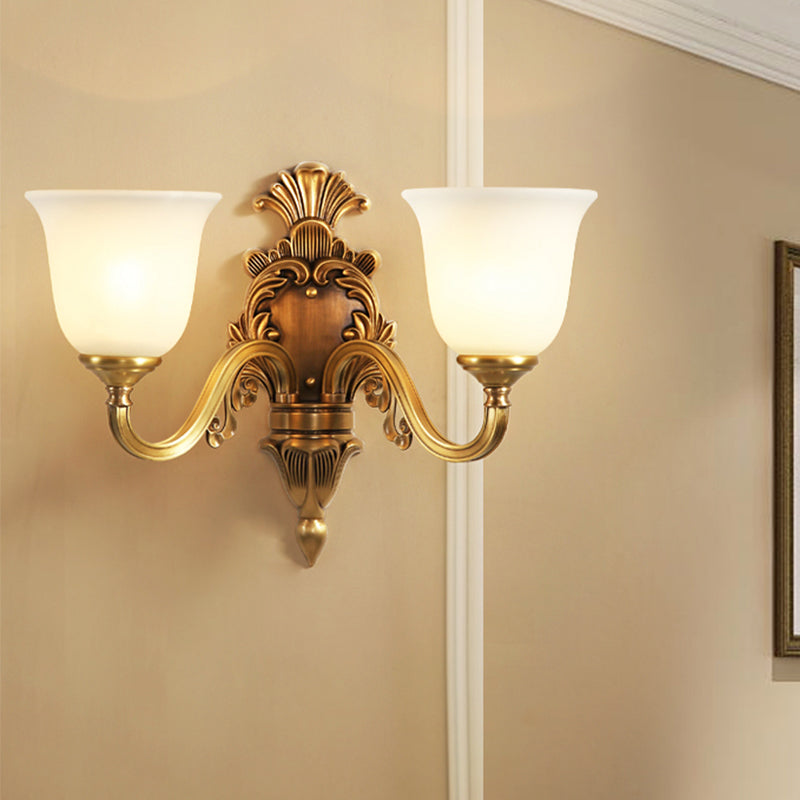 Traditional Milk Glass Bell Wall Light Fixture - 1/2-Head Brass Mount Lighting For Living Room