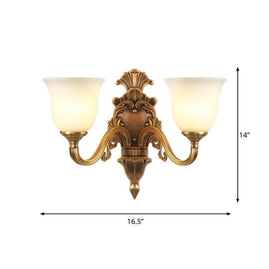 Traditional Milk Glass Bell Wall Light Fixture - 1/2-Head Brass Mount Lighting For Living Room