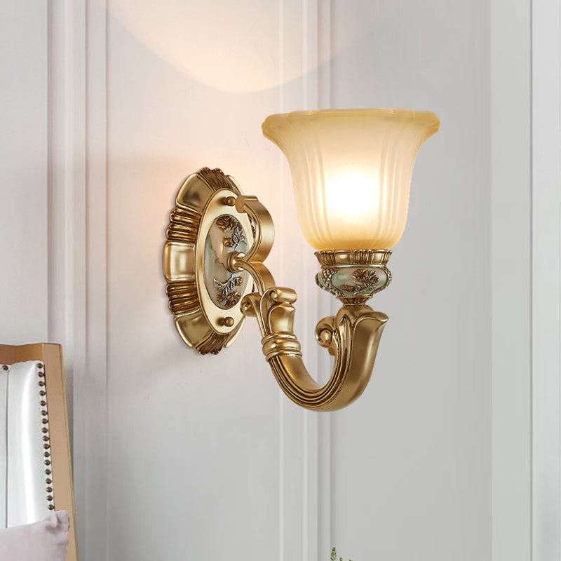 Retro Gold 1/2-Light Sconce Wall Lamp With Frosted Glass Shade Ideal Living Room Lighting 1 /