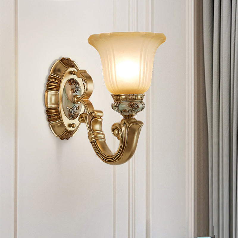 Retro Gold 1/2-Light Sconce Wall Lamp With Frosted Glass Shade Ideal Living Room Lighting