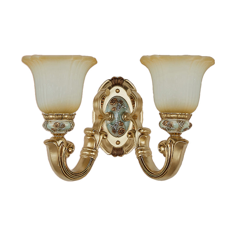 Retro Gold 1/2-Light Sconce Wall Lamp With Frosted Glass Shade Ideal Living Room Lighting