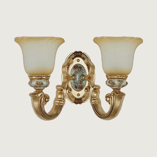 Retro Gold 1/2-Light Sconce Wall Lamp With Frosted Glass Shade Ideal Living Room Lighting