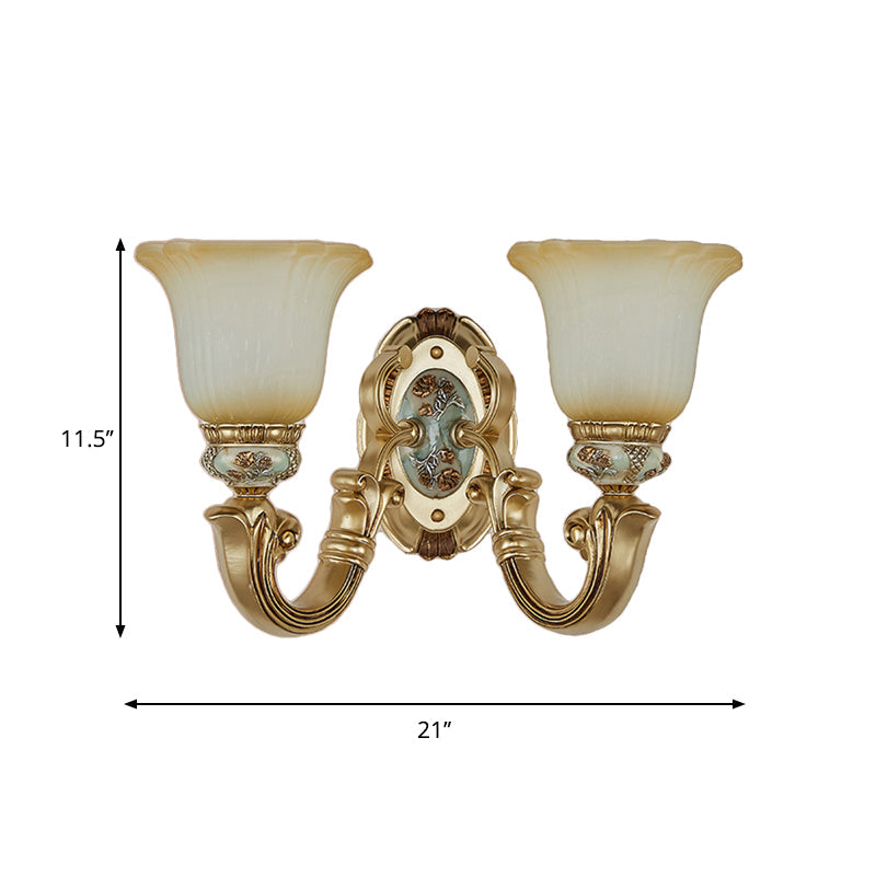 Retro Gold 1/2-Light Sconce Wall Lamp With Frosted Glass Shade Ideal Living Room Lighting