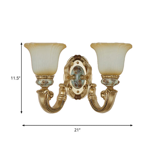 Retro Gold 1/2-Light Sconce Wall Lamp With Frosted Glass Shade Ideal Living Room Lighting