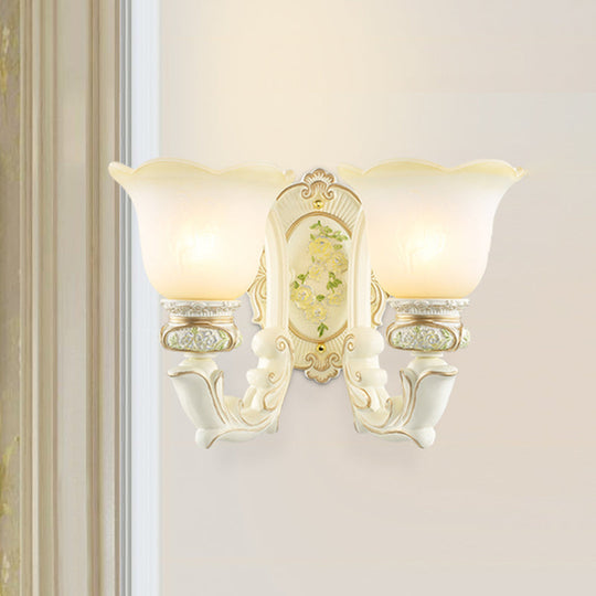 Vintage Bell Cream Glass Wall Sconce With 2 Bulbs - White Bedroom Lighting