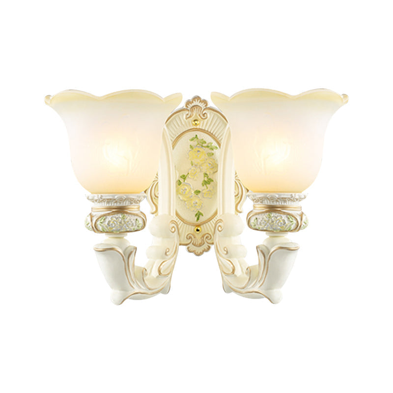 Vintage Bell Cream Glass Wall Sconce With 2 Bulbs - White Bedroom Lighting