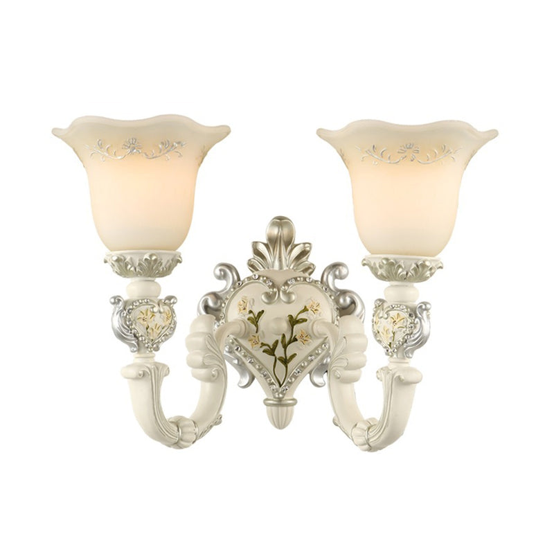 Ivory Glass Wall Sconce - Traditional White Bell Shaped Bedroom Light Kit