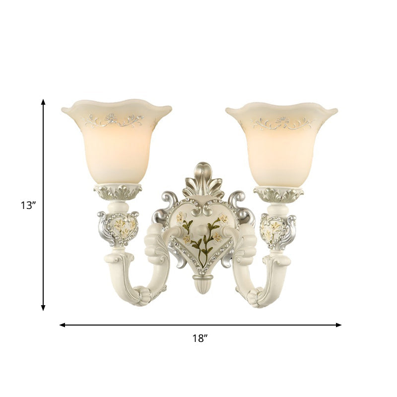 Ivory Glass Wall Sconce - Traditional White Bell Shaped Bedroom Light Kit