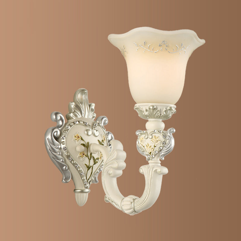 Ivory Glass Wall Sconce - Traditional White Bell Shaped Bedroom Light Kit