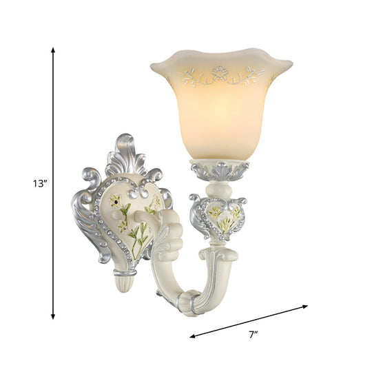 Ivory Glass Wall Sconce - Traditional White Bell Shaped Bedroom Light Kit