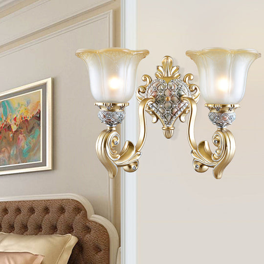 Frosted Opal Glass Gold Sconce - Traditional Wall Mounted Light For Living Room