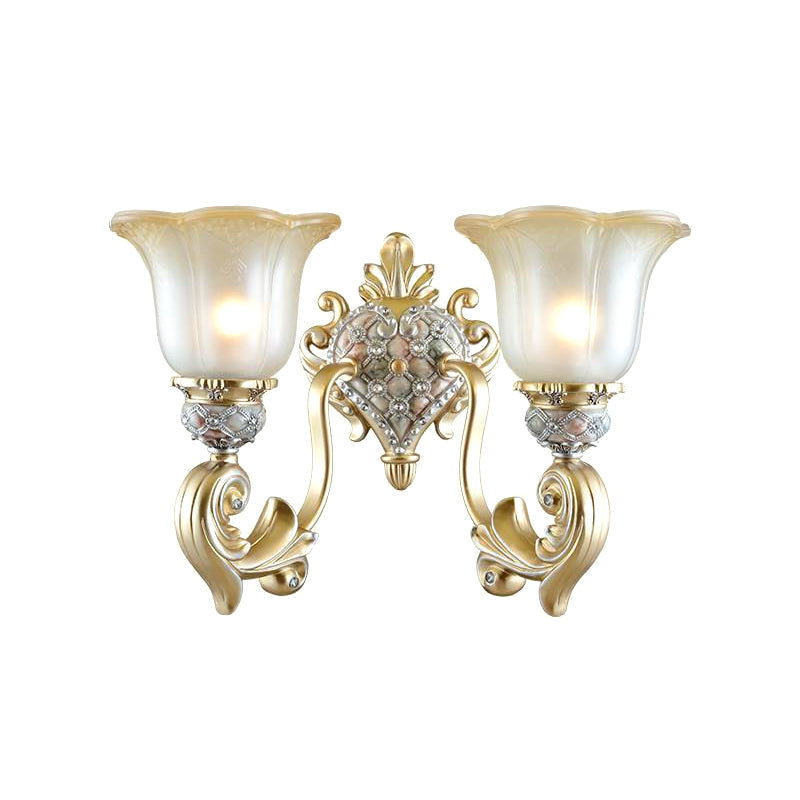 Frosted Opal Glass Gold Sconce - Traditional Wall Mounted Light For Living Room