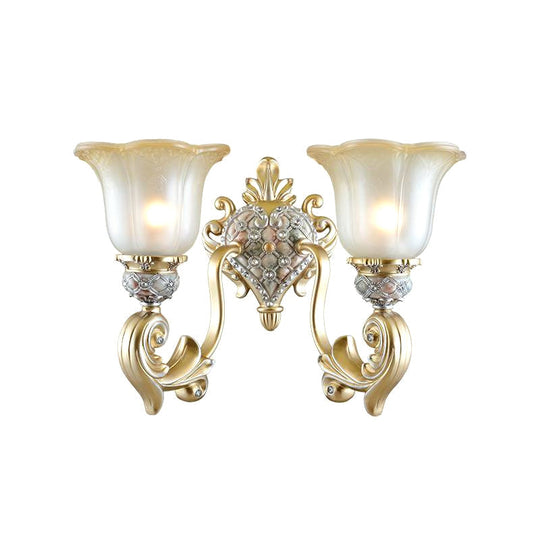 Frosted Opal Glass Gold Sconce - Traditional Wall Mounted Light For Living Room