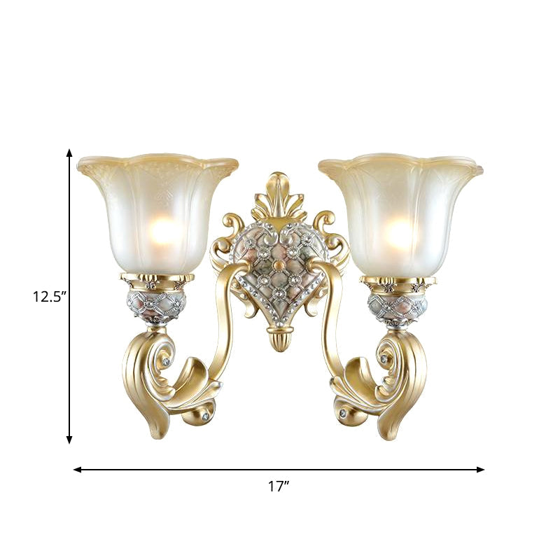 Frosted Opal Glass Gold Sconce - Traditional Wall Mounted Light For Living Room