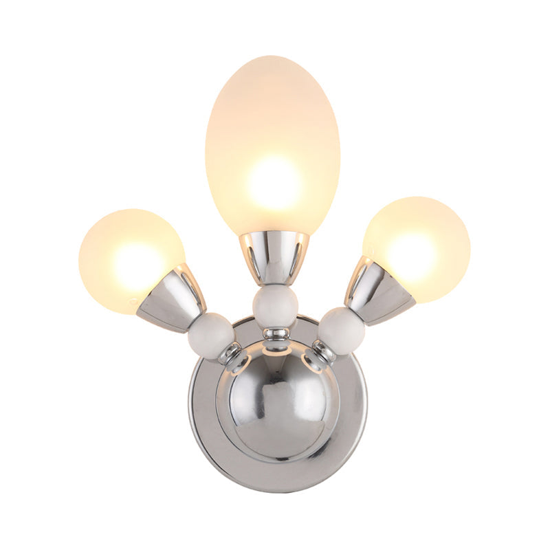 Modern Chrome Egg Wall Light Fixture With 2/3 White Glass Led Lights